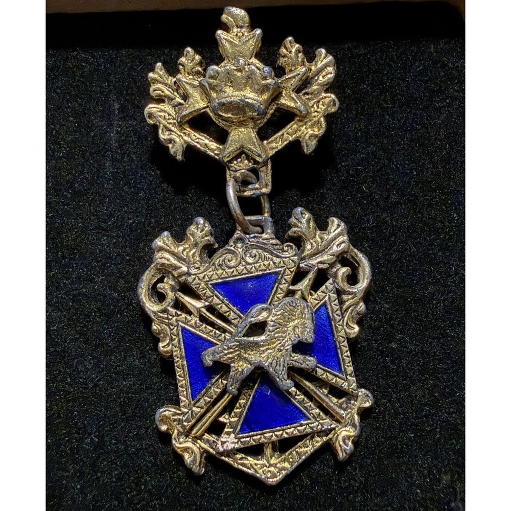 Old Heraldic Regal Maltese Cross Enamel Lion Crown Coat of Arms Medal Brooch Pin